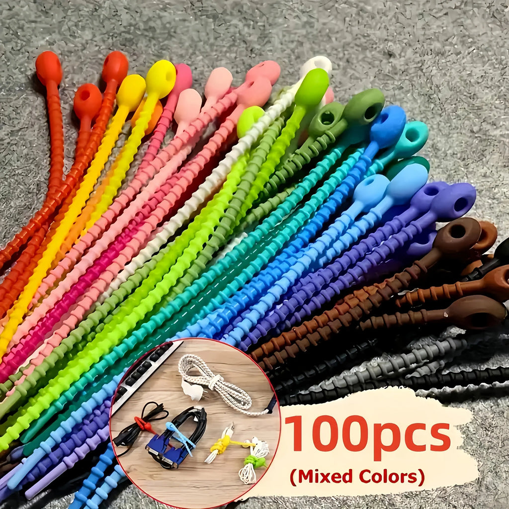 100Pcs Twistable and Multifunctional Cable Wire Organizer 80Pcs Silicone Cord Management Ties for Earphone Lines