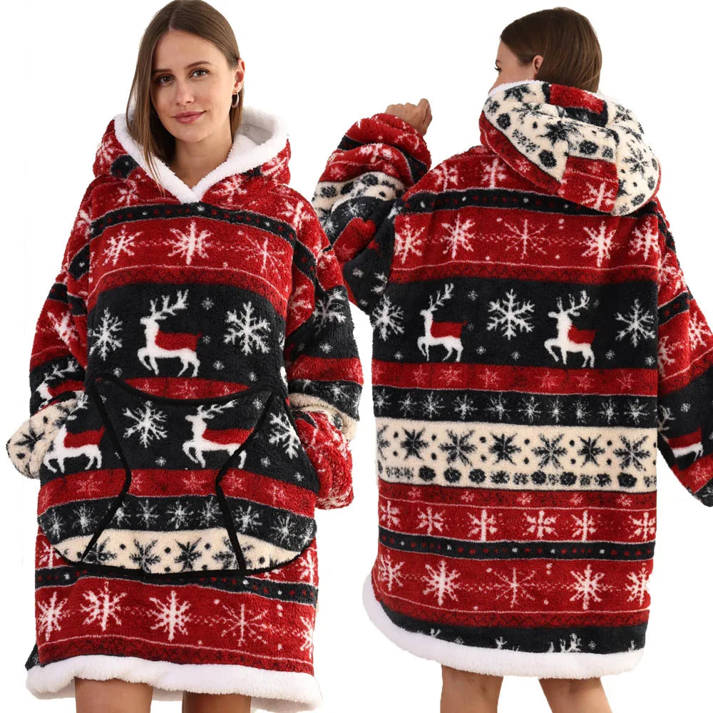 Oversized Blanket Hoodie for Adults Winter Plus Size Women Hoodies Man Wearable Hoodie Blanket with Sleeves Halloween Loungewear