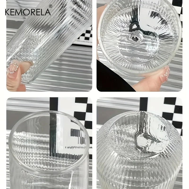 KEMORELA 4/6pcs Vertical Striped Glass Heat-Resistant Glass Water Cup Milk Juice Cup Iced Coffee Summer and Winter Drinking Ware