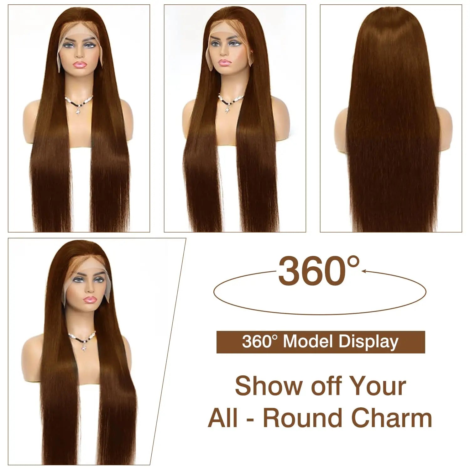 Chocolate Brown Bone Straight Lace Front Wigs Human Hair For Women30 Inch  200% Density 13x6 HD Lace Frontal Wig Human Hair Wig