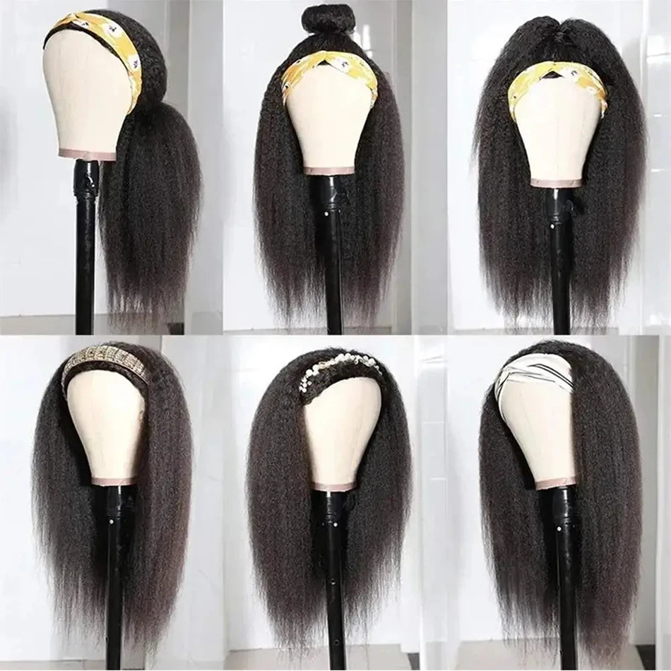 Headband Wig Human Hair Yaki Straight Wig 200% Density Remy Human Hair Wigs For Black Women Ready To Wear Kinky Straight Wig