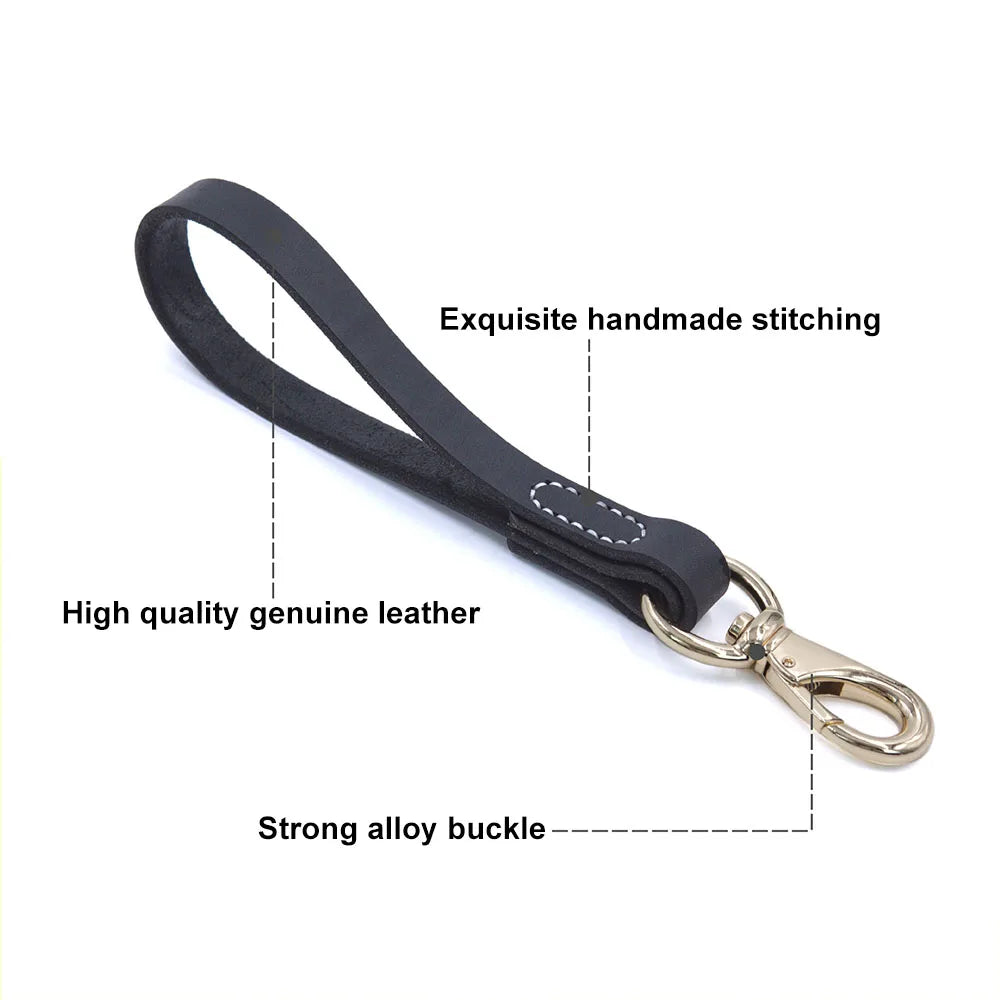 Real Leather Dog Leash 30/50cm Short Dog Leash Genuine Leather Traffic Lead for Medium Large Dogs Training and Walking 2cm Width