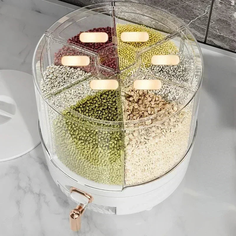 Bucket Household Rotating Sealed Insect-proof And Moisture-proof Grain Box Kitchen Six Accessory Storage Food-grade Decimeter