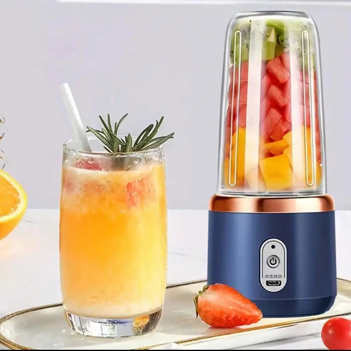 Compact Rechargeable Juicer Cup, Multi-Functional Fruit Mixer, Ice Crusher, Citrus Squeezer, Travel Smoothie Blender