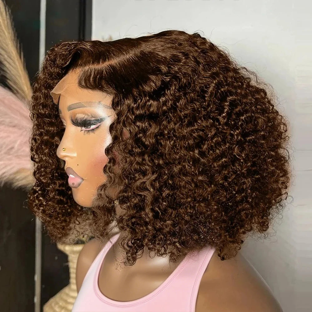 Natural Black Burmese Curly Human Hair Wig 7x5 Glueless Deep Wave Chocolate Brown Water Wave 13x4 Lace Front Bob Wigs Closure