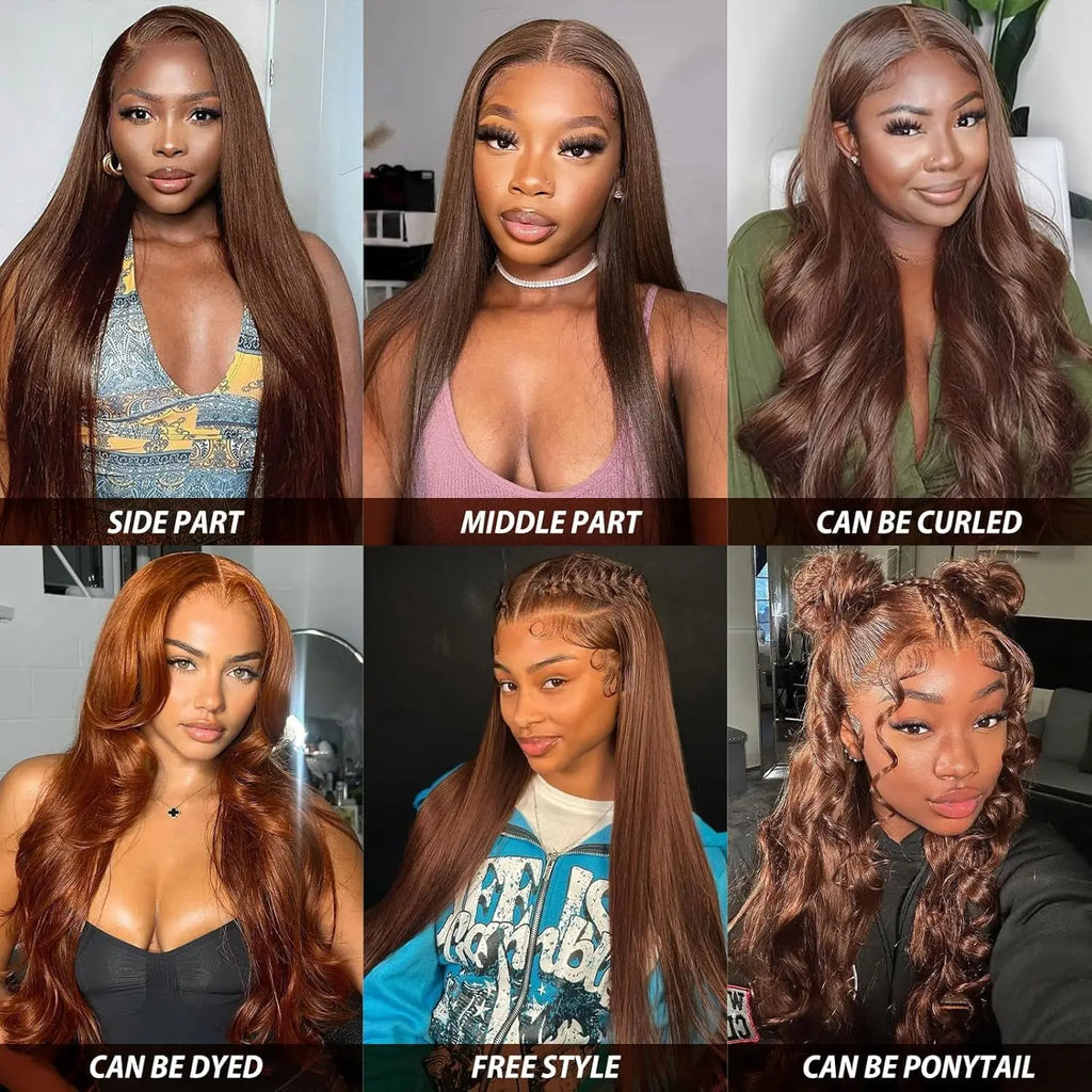 Chocolate Brown Bone Straight Lace Front Wigs Human Hair For Women30 Inch  200% Density 13x6 HD Lace Frontal Wig Human Hair Wig