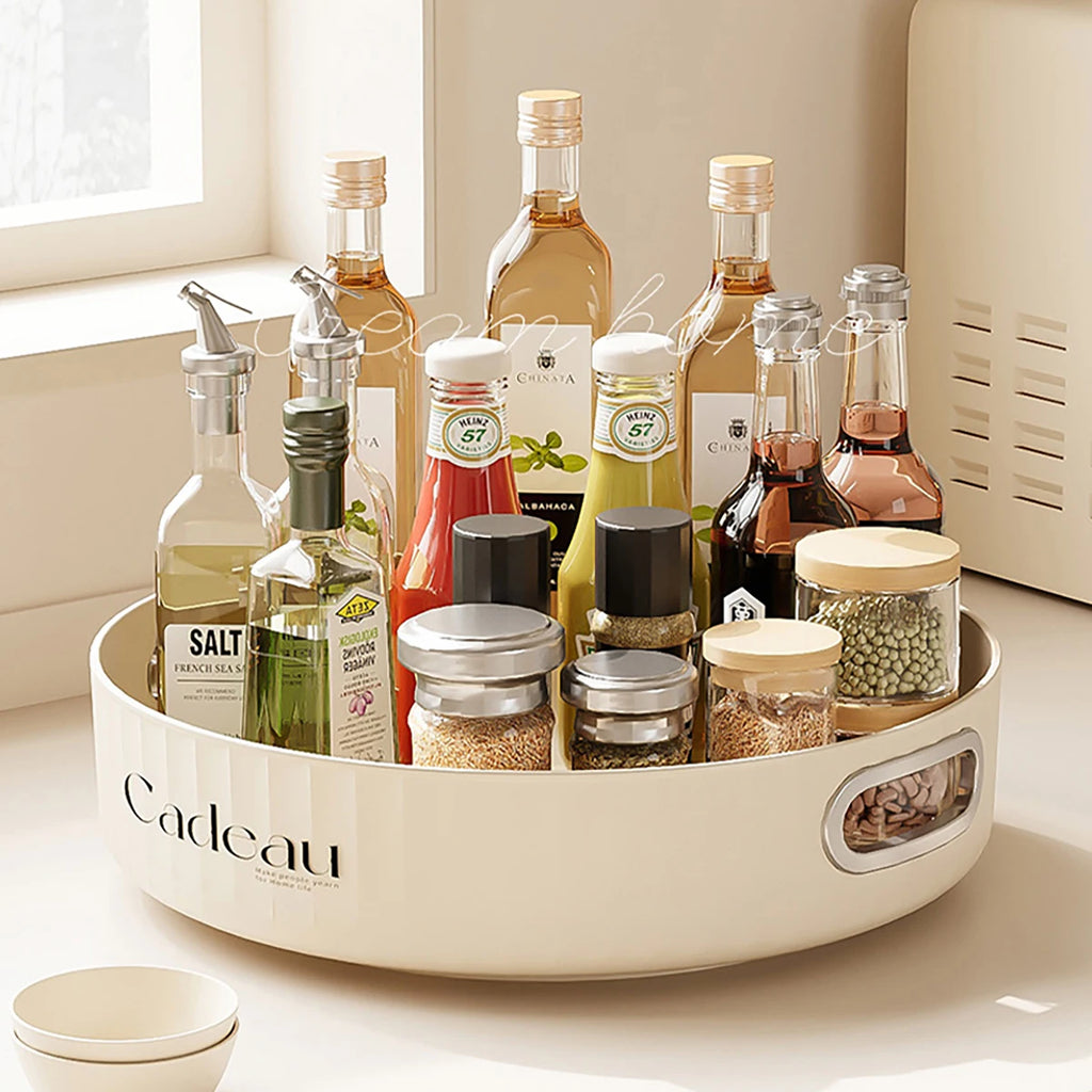 360°Rotating Kitchen Spice Rack Seasoning Bottle Household Fruit Tray Organizer Creative Storage Tray Kitchen Tool Home Supplies