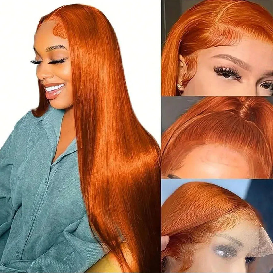 200% Density Ginger Straight Human Hair Wigs Bone Straight 13x6 HD Lace Frontal Human Hair Wigs Pre Plucked For Women Brazilian