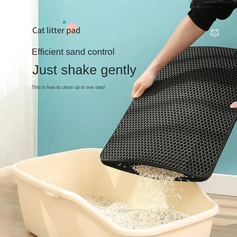 Double-Layer Honeycomb Cat Litter Mat Waterproof Anti-Slip for All Ages Cats Litter Box Floor Protector Durable and Easy Clean