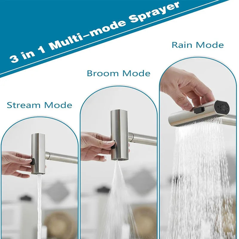 STARON Kitchen Faucets Gray Pull Out Rotation Waterfall Stream Sprayer Head Sink Mixer Brushed Nickle Water Tap Accessorie