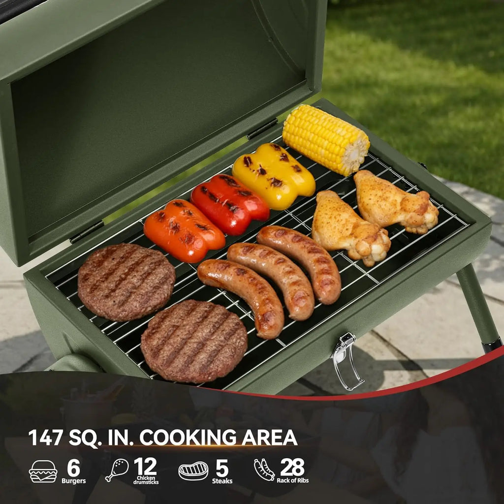 CC1015L Portable Charcoal Grill, 147 Sq. In. Cooking Area, with Four Air Vents, Lid Latch Buckle, Lid Handle, for, Customized