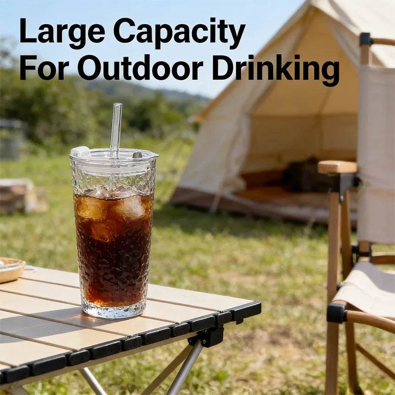 NEW Large-capacity glass cup, high appearance value, straw cup, with lid, suitable for iced Americano, latte, and juice