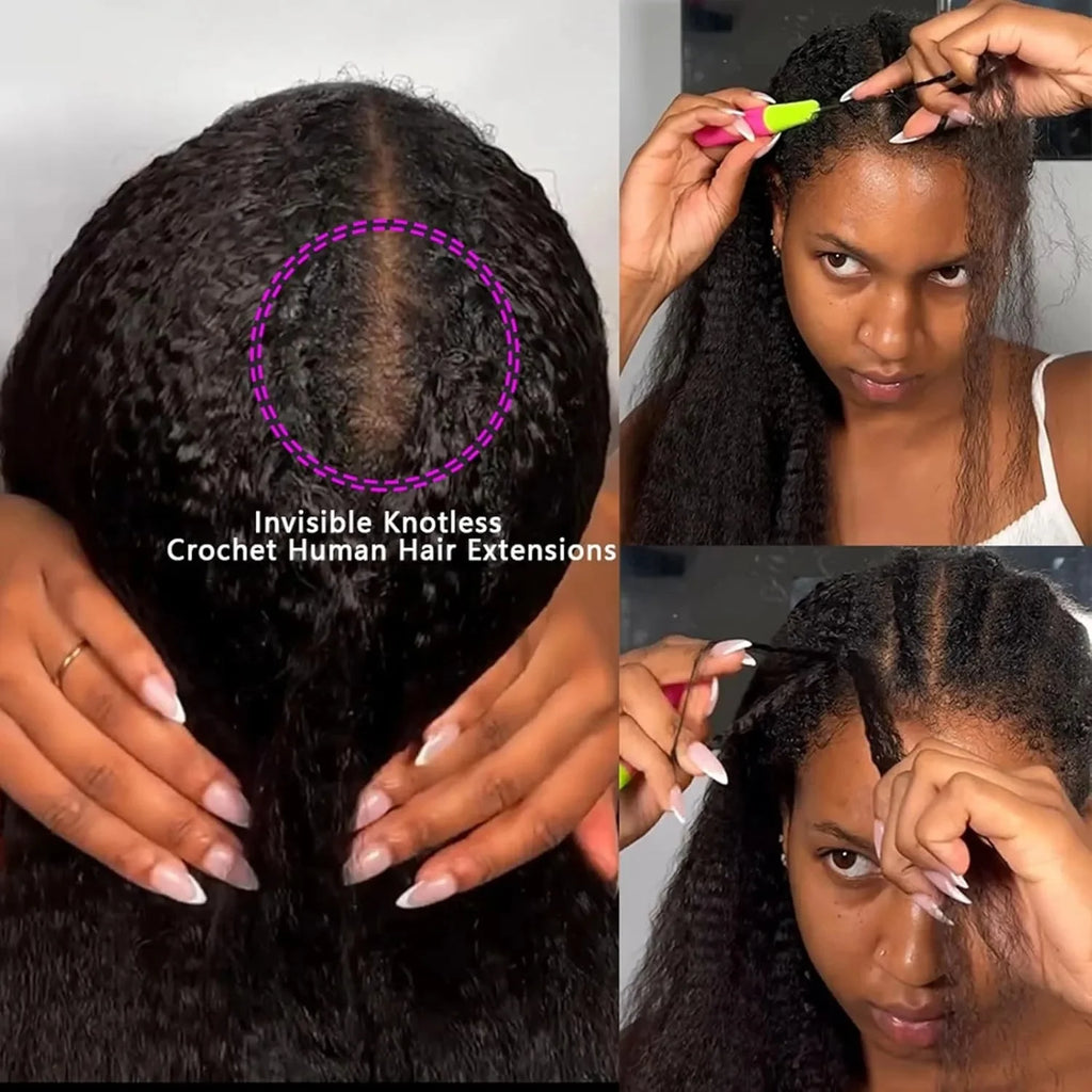 Kinky Straight Crochet Human Hair Extensions Small Spirals Deep Pixie Crochet Hair Pre Separated Knotless Miracle Knot Braids