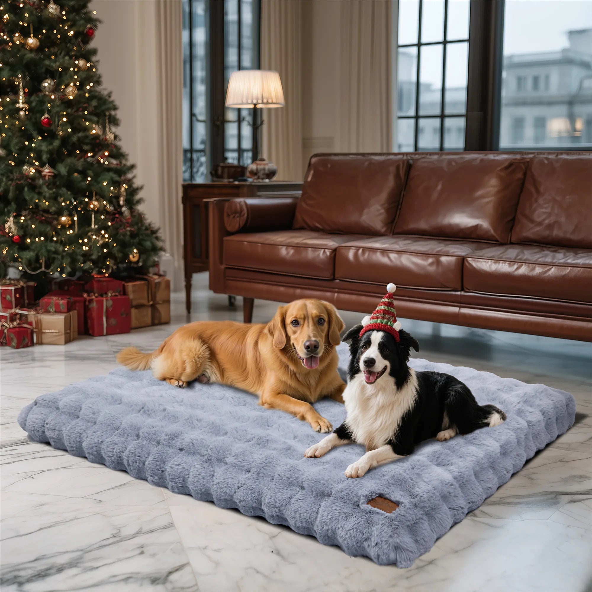 Fluffy Dog Crate Bed for Extra Large Dogs, Plush Faux Fur Crate Pad, Calming Anti Anxiety Dog Bed, Washable Soft Warm Crate