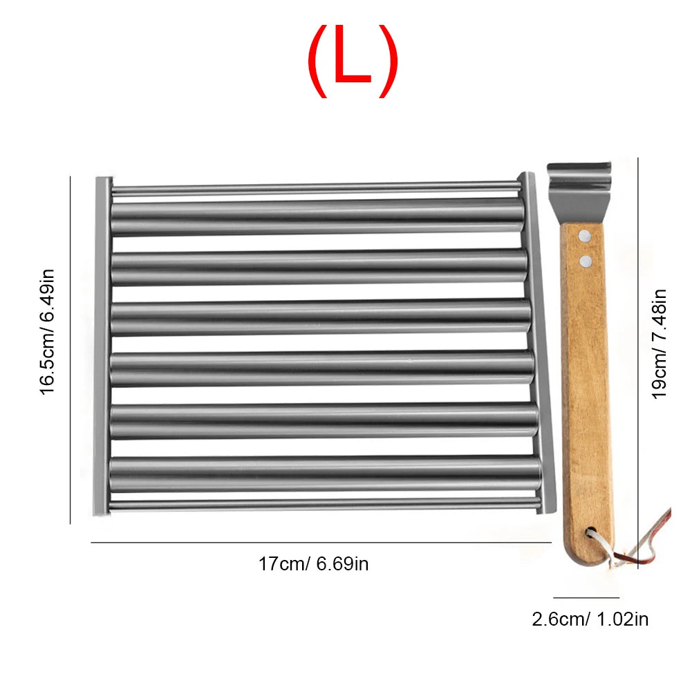 Hot Dog Roller Sausage Roller Rack Stainless Steel Hot Dog Grill Roller with Wooden Handle BBQ Hotdog Roller Grill Accessories