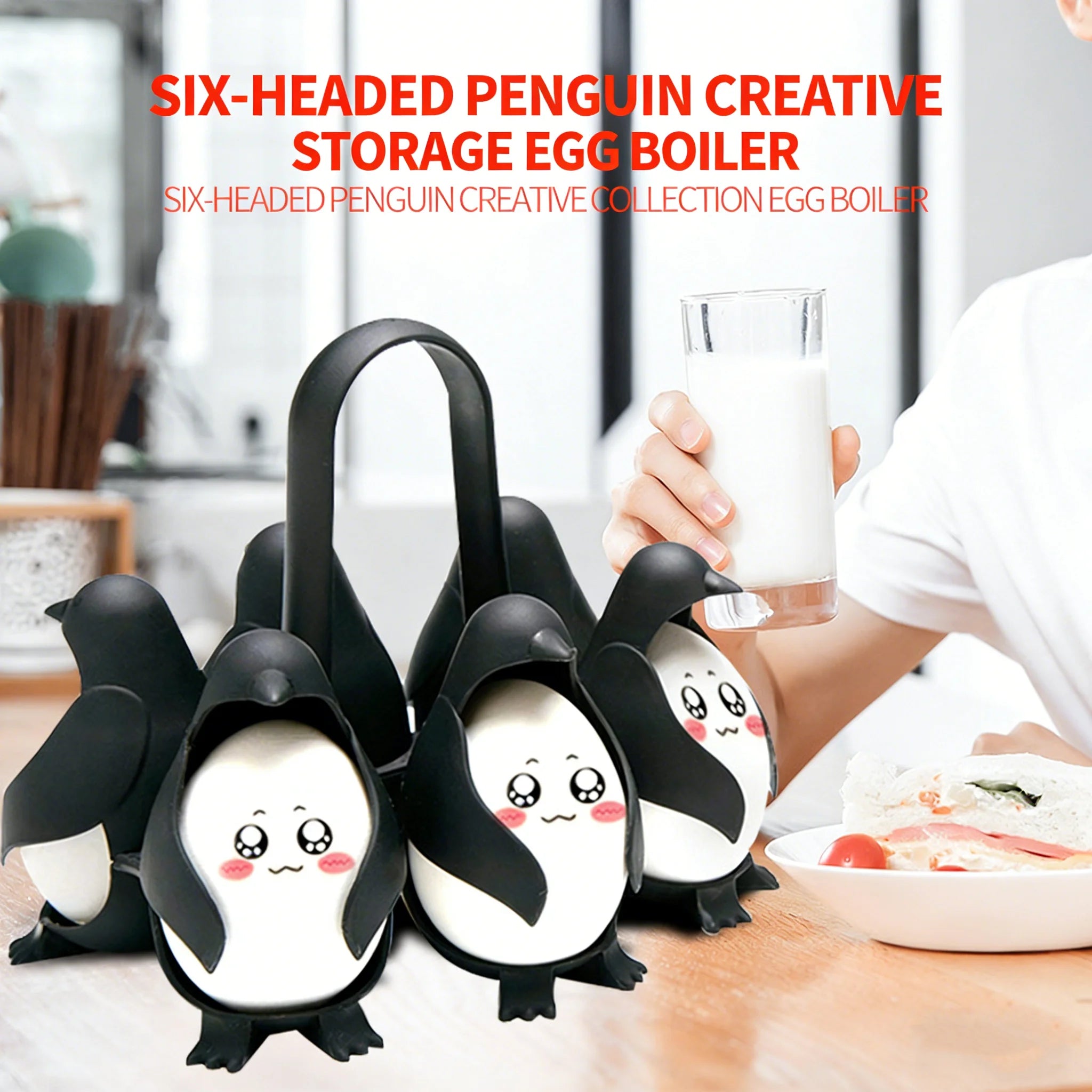 Cute Penguin Egg Boiler for Kitchen Gadget Egg Cooking Tool Egg Steamer Rack with Handle for Boiling Eggs