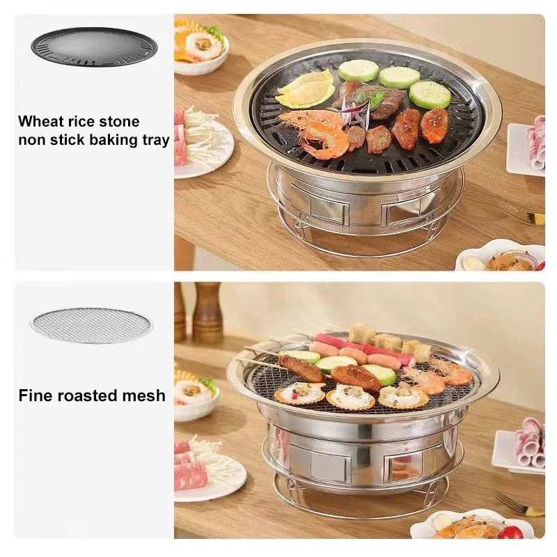 Barbecue Stove Stainless Steel Multi-purpose Barbecue Grill Round Portable Stove for Home Outdoor Camping Family Gathering
