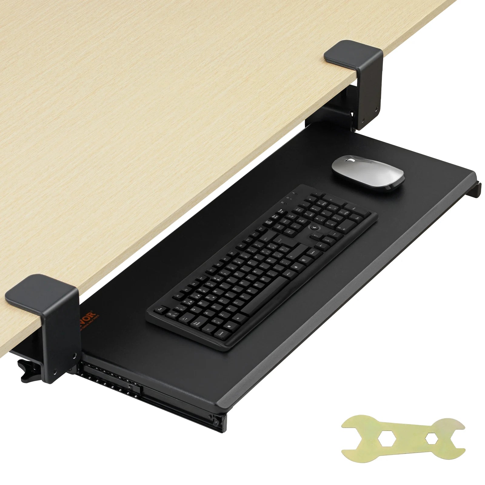 SucceBuy 26.8in Under Desk Keyboard Tray Slide in/out Ergonomic Universal Keyboard Tray No-Drilling C-Clamps Easy to Install