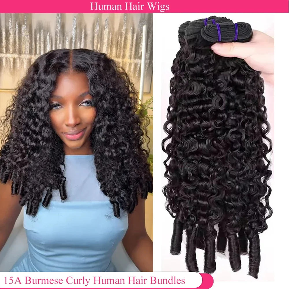 Burmese Curly Bundles 100% Human Hair Sew Brazilian Virgin Remy Hair Extensions In Bundles 30 Inch Raw Hair Bundles Double Weft