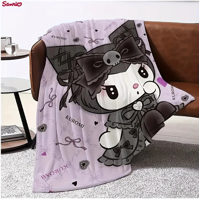 Kuromi Lavender Flannel Blanket 2D Single Print Stylish Home Decor Accessory Cozy Functional Cartoon-Themed Attractive Durable
