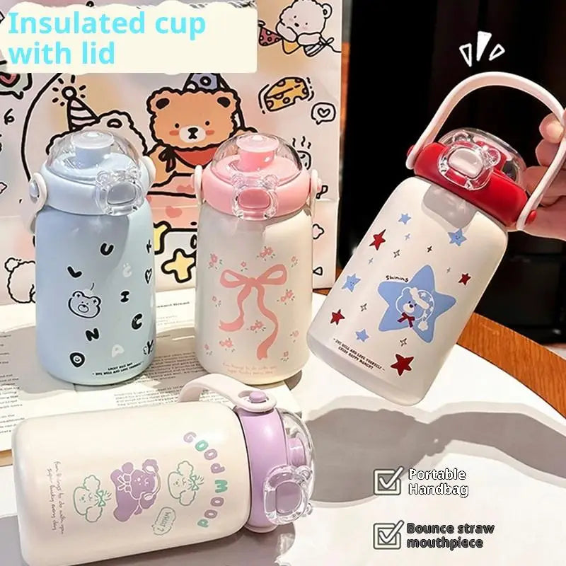 Cute Straw Children's Stainless Steel Thermos Cup Portable Kettle Simple Design 304 Steel Water Bottle for Kids