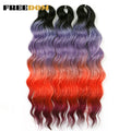 FREEDOM Synthetic Curly Braiding Hair Extensions 24 inch/60 cm Long Deep Wavy Twist Crochet Braids Hair Ombre Brown Rainbow Hair