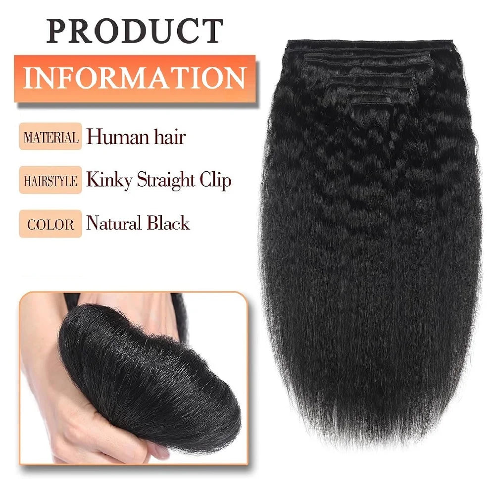 Kinky Straight Human Hair Extensions 100% Unprocessed Remy Hair Clip in Hair Extensions Real Human Hair for Women