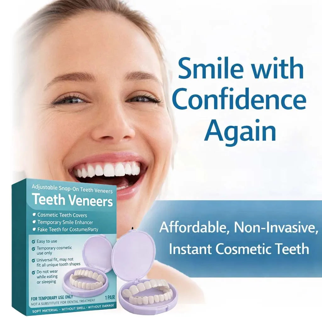 Adjustable Snap On Dentures Temporary Veneers Kit Fake Teeth Cover for Missing Teeth Gaps Perfect Smile Instant Comfort 1 Pair