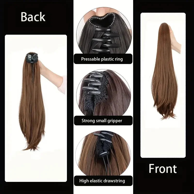 Synthetic 40cm/50cm Claw Clip Micro Curly in Ponytail Extension Long Straight Curly Black Brown Ponytail Hairpiece for Women