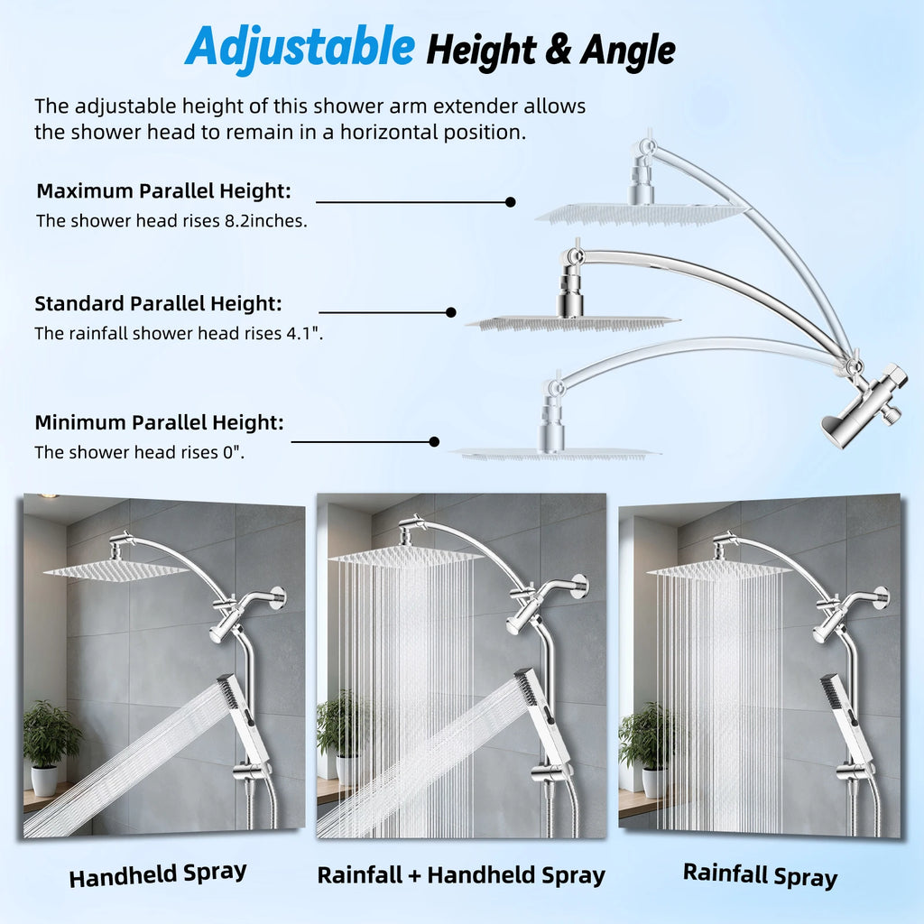 Dual Shower Head Combo, 10'' High Pressure Rain/Rainfall Shower Head, with Adjustable Slide Bar