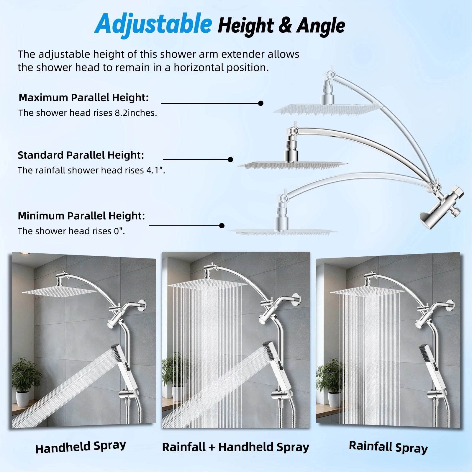 Dual Shower Head Combo, 10'' High Pressure Rain/Rainfall Shower Head, with Adjustable Slide Bar