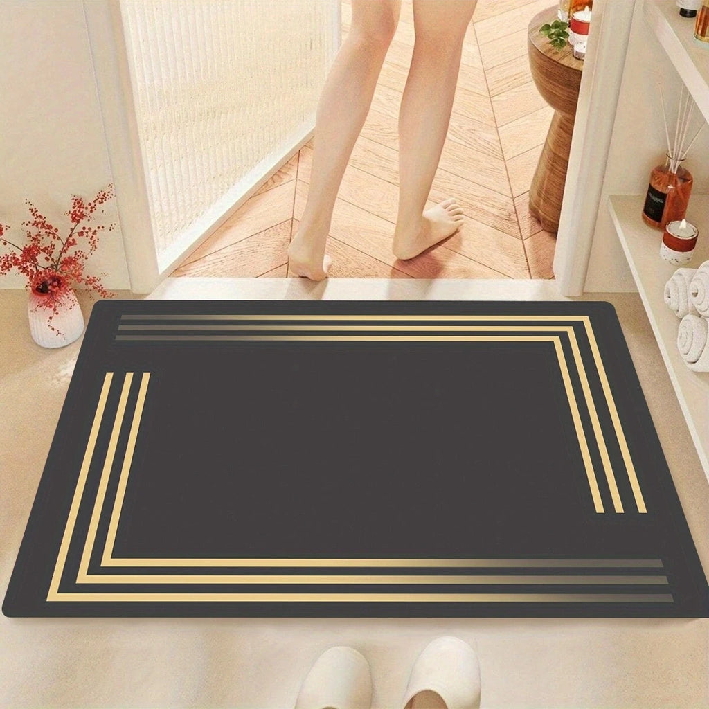 Luxurious thick anti-slip diatom mud floor mat - soft, water-absorbent, quick-drying, with elegant grey and gold striped design.
