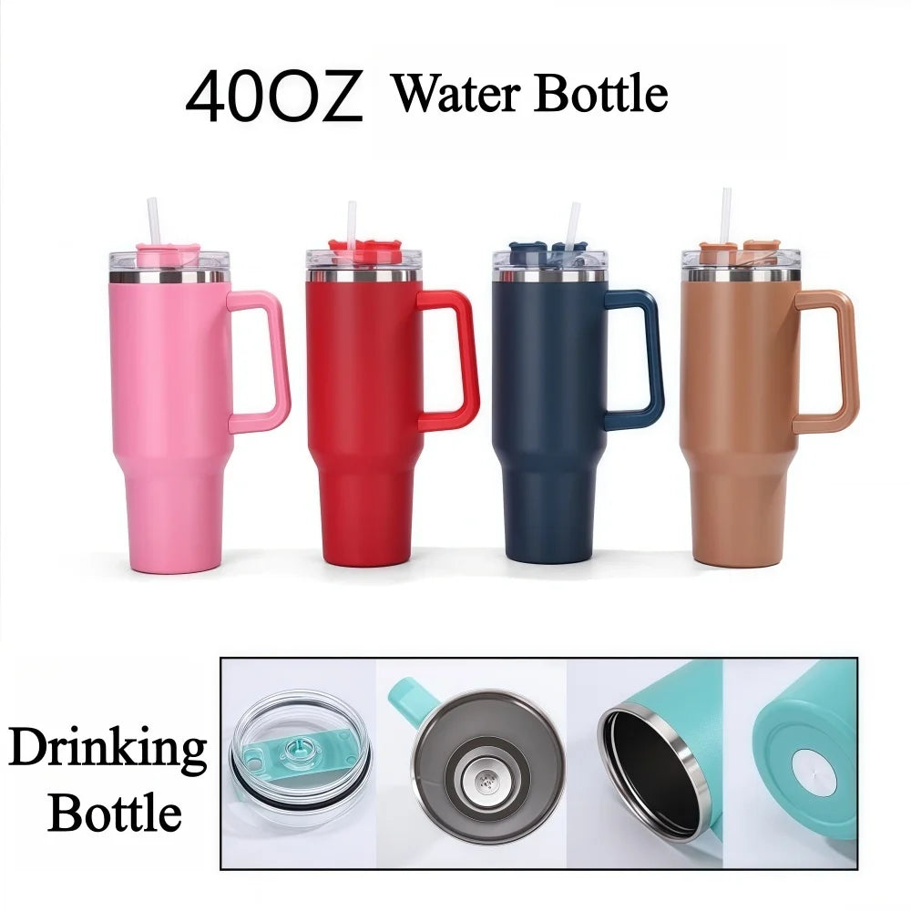 304 Stainless Steel Insulated Cup with Straw 1.2L Colorful Thermal Cup Handle Tumbler Sports Winter Water Drinking Bottle