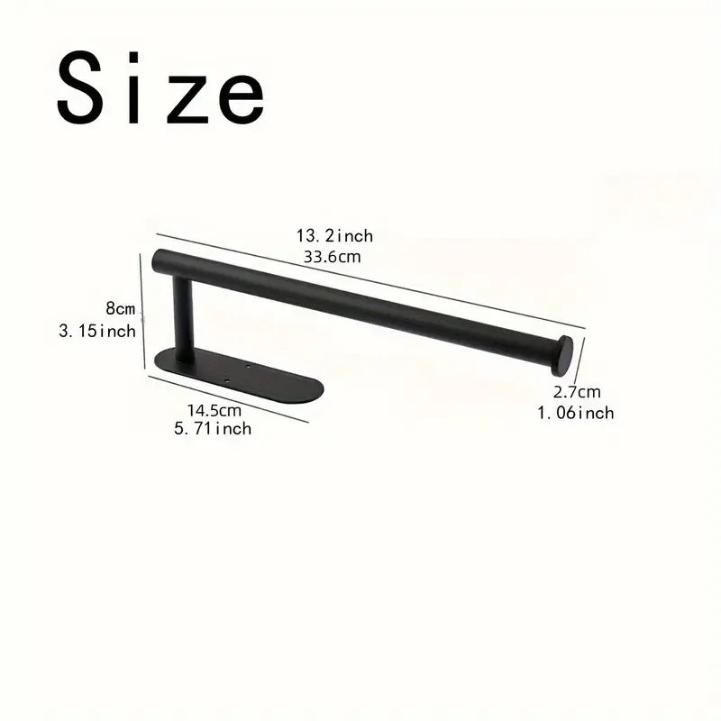 Under Cabinet Paper Towel Holder Black Minimalist Space-Saving No Drilling Kitchen Organizer 30cm Stainless Steel