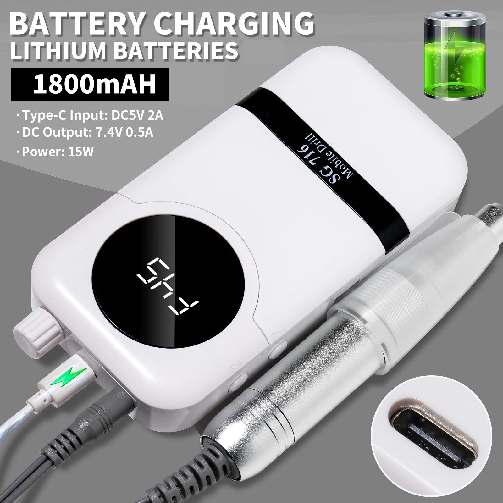 45000RPM Rechargeable Electric Nail Drill Professional Nail Polishing Machine Low Noise Nail Sander File For Manicure Salon