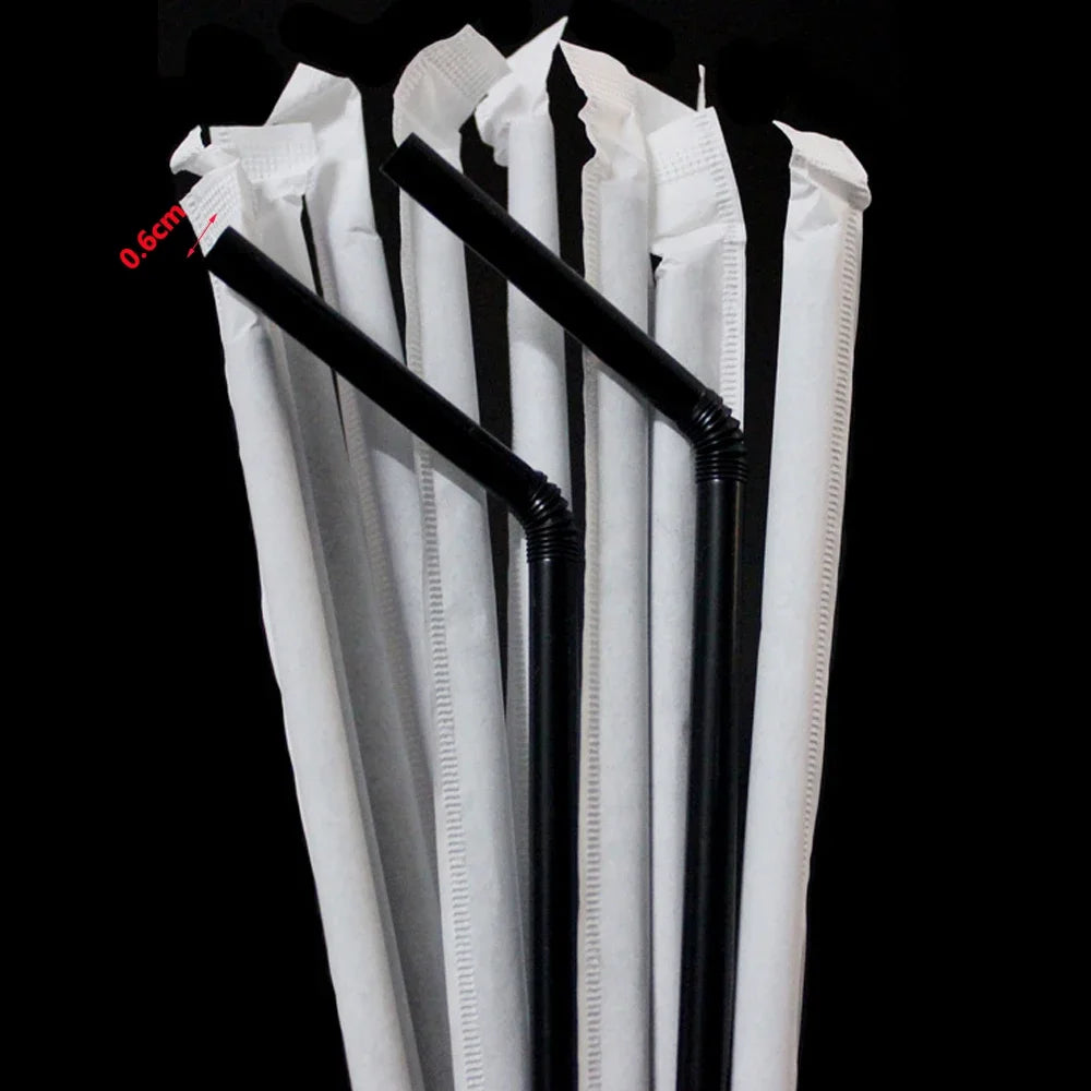 50-1000Pcs Paper Black Drinking Straws Cocktail Straws Single Piece Packaging rietjes Flexible Bar Party Kitchen Beverage Straw