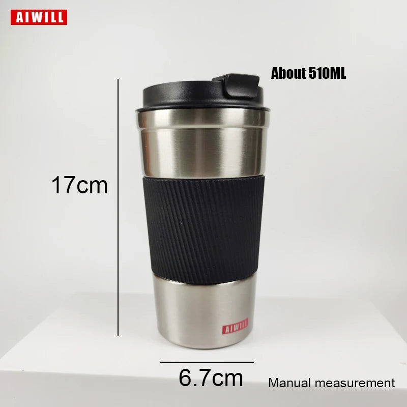 AIWILL 380ml/510ml Double Stainless Steel Coffee Thermos Mug Leak-proof Non-slip Car Vacuum Flask Travel Thermal BPA Free Cup