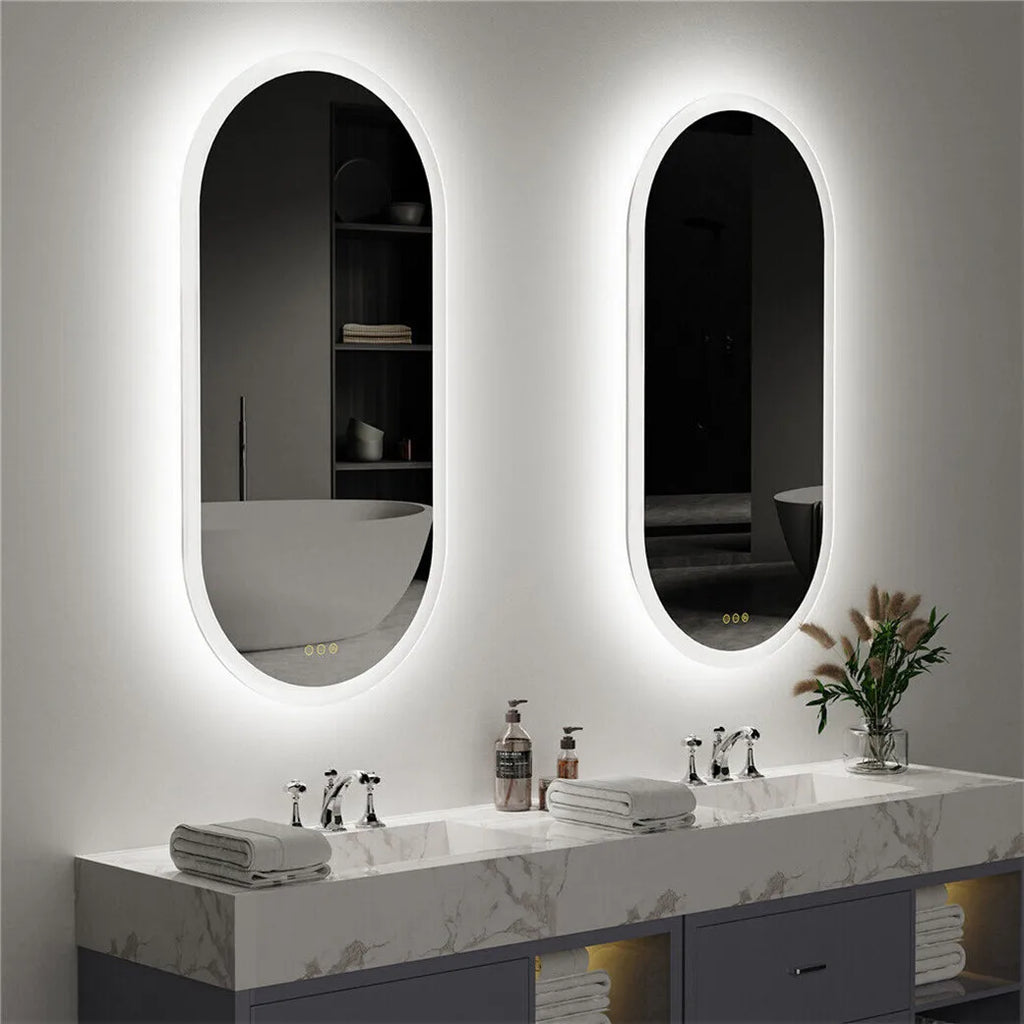 Oval LED Bathroom Mirror 800 900 1000 1200 mm Wall Makeup Mirror, Anti-fog, 3 Colors Dimmable, Backlight Illuminated