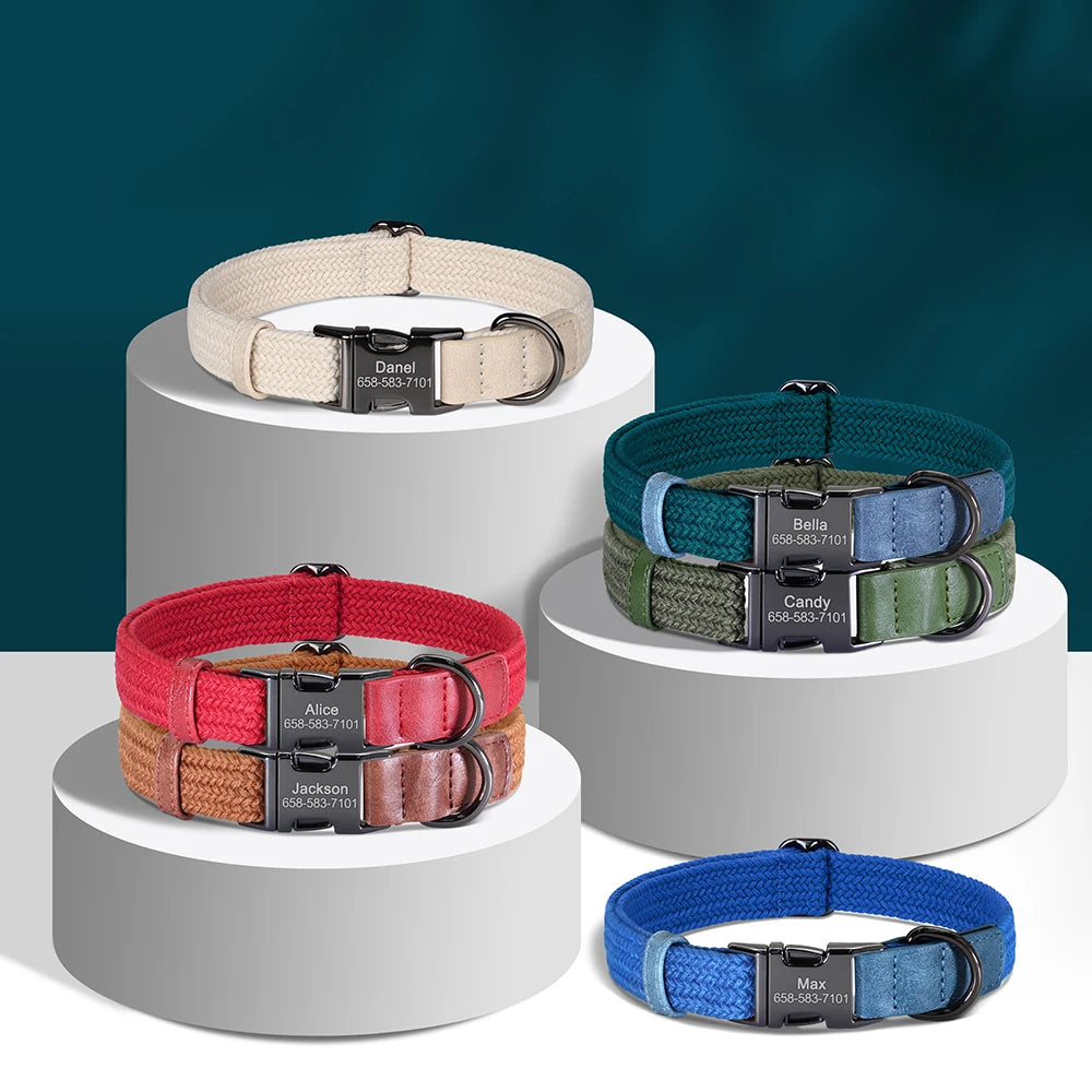 Personalized Nylon Dog Collar Free Engraving Dogs ID Collars With Name Buckle Metal Nameplate for Small Medium Large