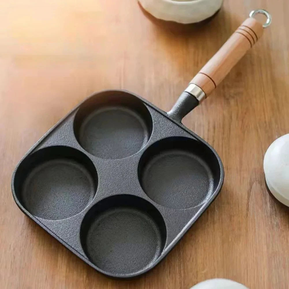 Cast iron four-hole omelette pan non-stick chemical-free coating breakfast pan household egg hamburger baking pan cooking tools