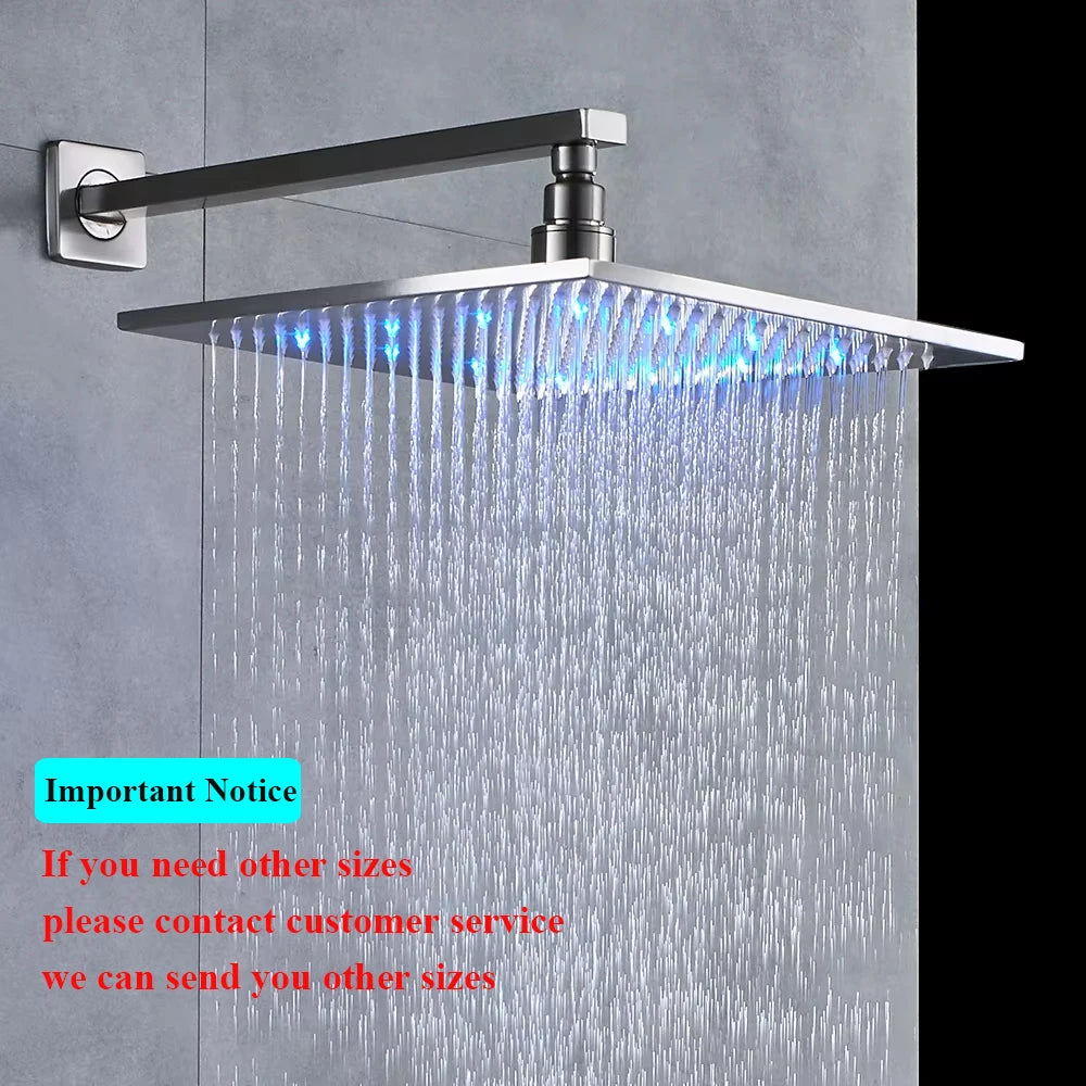 SHBSHAIMY Black Shower Head LED Light Large Rainfall Chrome Rainfall Faucet Bathroom Tap Stainless Steel Square Sprayer Tap