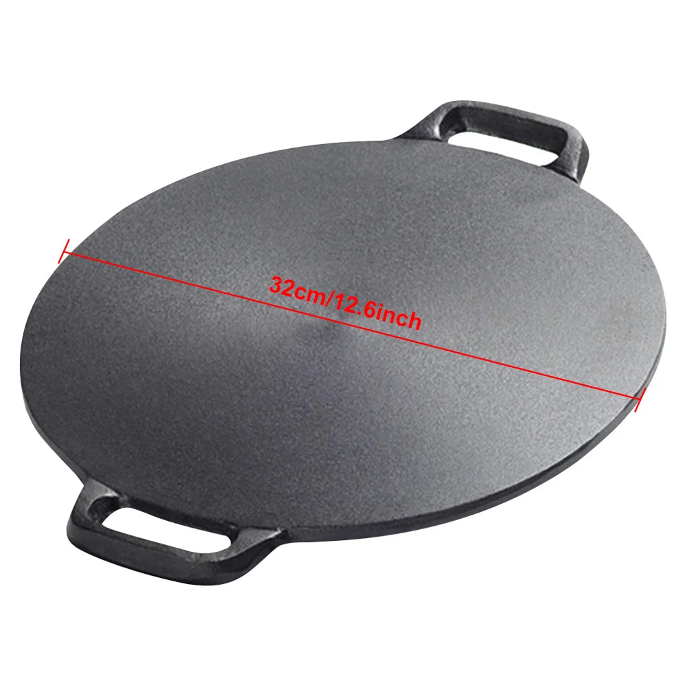 10.2/11/11.8/12.6/13.4 Inch BBQ Griddle Coating Frying Pan Cast Iron Round Griddle Baking Tray for Home Party Travel and Outdoor