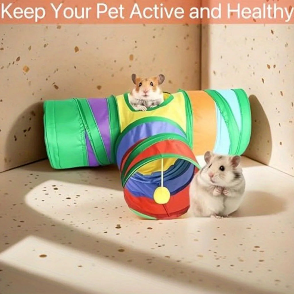 Interactive Small Pet Collapsible Tunnel Toy with Play Ball for Entertainment and Relieve Boredom Pet Toy for Hamster Guinea Pig