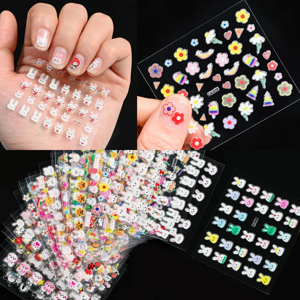30pcs/set  Easter Luminous Children's Rabbit Nail Stickers Glow in the Dark Cute Flower Nail Decals Adhesive Kawaii Kids Sticker