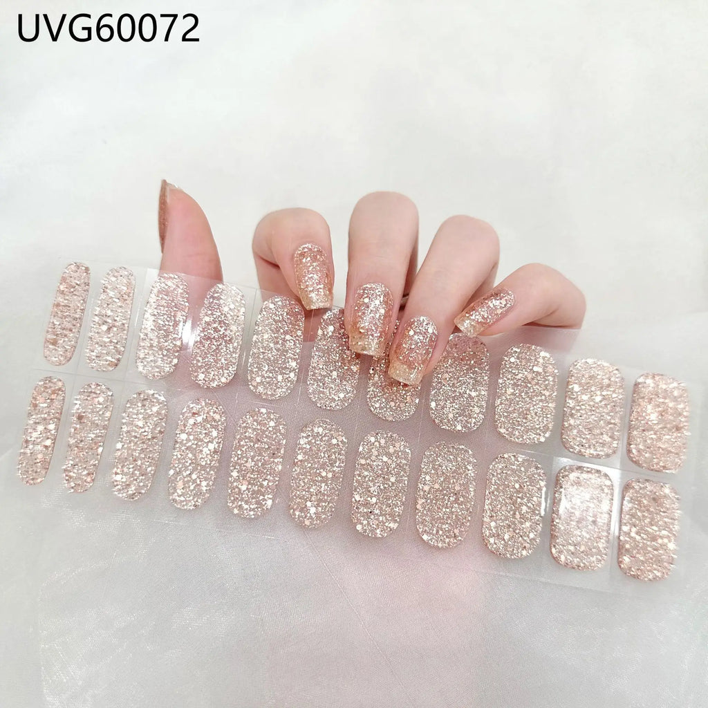 Semi-cured French Nail Wraps Gold Sliver Glitter Gel Lasting Eco-friendly Manicure UV Lamp Need Nail Sticker Finger Decals