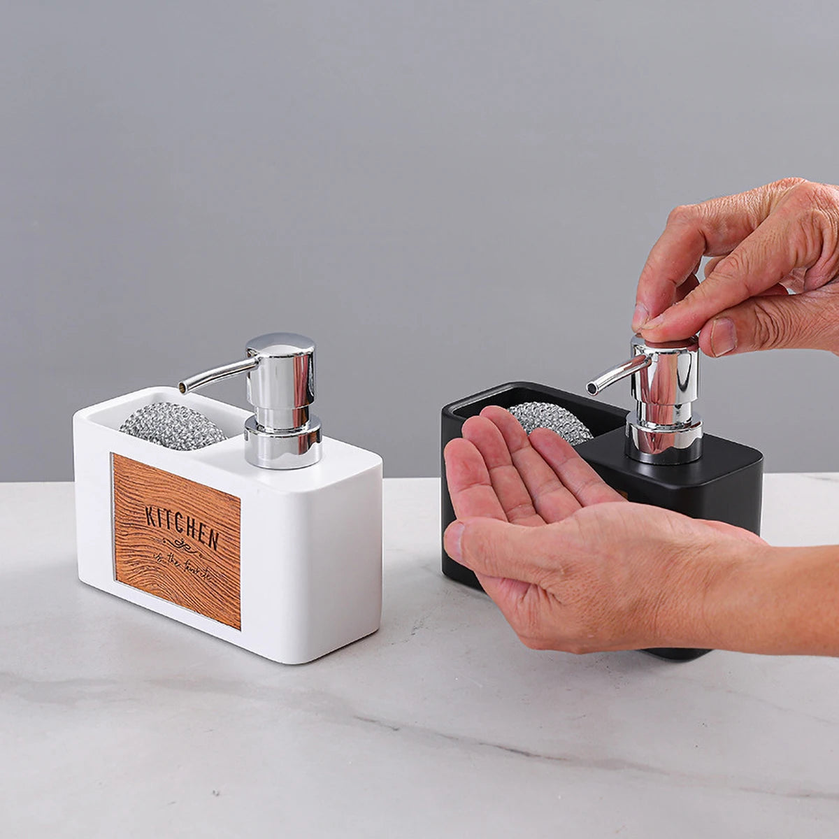 Mercury - free Resin Soap Dispenser with Scouring Pad Kitchen Dishwashing Liquid Press Bathroom Hand Soap Dispenser