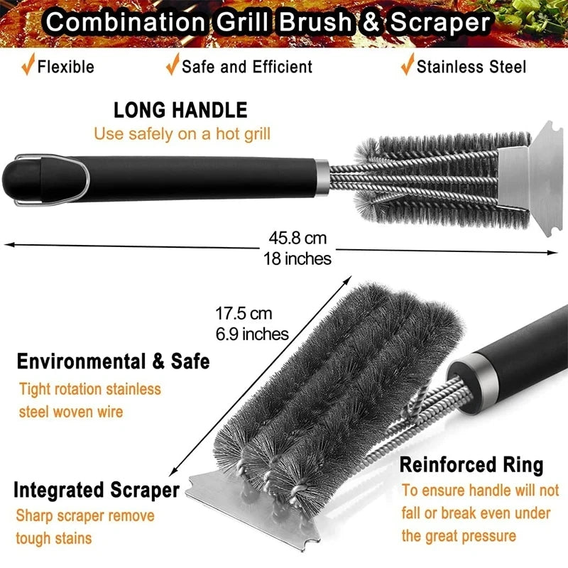 Safe Grill Brush and Scraper with Deluxe Handle 18 inch Grill Cleaner Brush Stainless Steel Bristle Grill Brush JT61