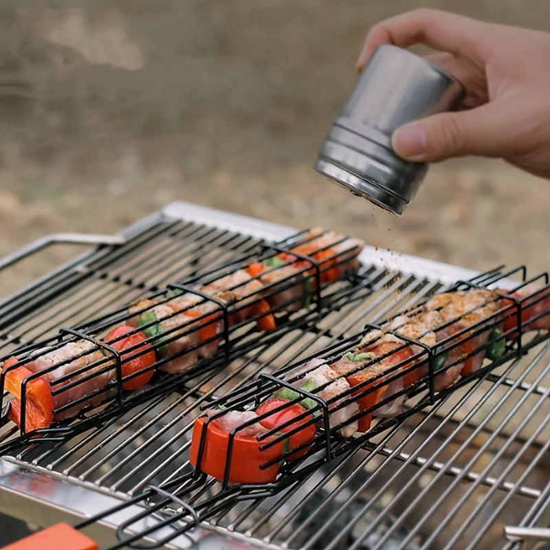 1/2/4PCS BBQ Grill Basket with Wooden Handle Reusable Nonstick  Lock Barbecue Mesh Clip for Outdoor Grill Vegetable Meat Hot Dog