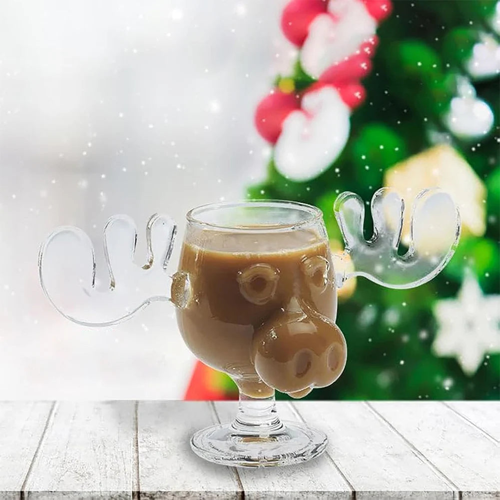 1/2/3PCS Christmas Elk Glass Cup 240ML Juice Milk Moose Mug Christmas Reindeer Head Beer Water Cup Holiday Party Drinkware Gifts