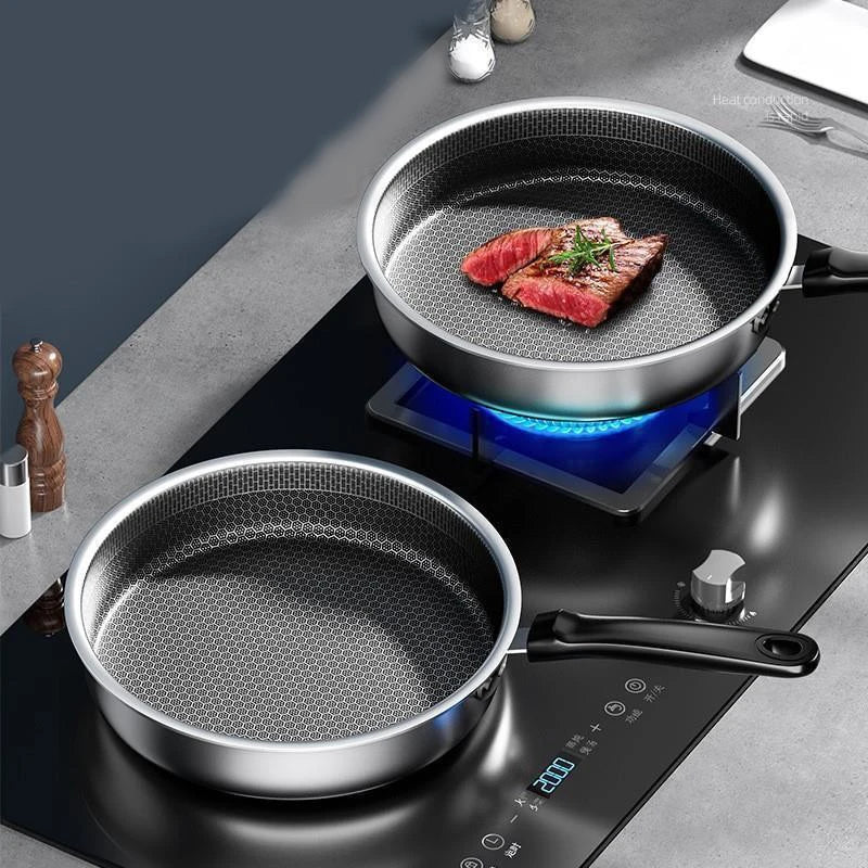 316l Stainless Steel Frying Pan Frying Pan Household Flat Bottomed Pan Frying Steak And Egg Pan Uncoated Induction Cooker Gas Un